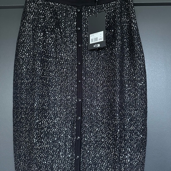 NWT | The Kooples | Black Knit Pencil Midi Skirt | Silver Sequin-Embellished - Picture 7 of 10